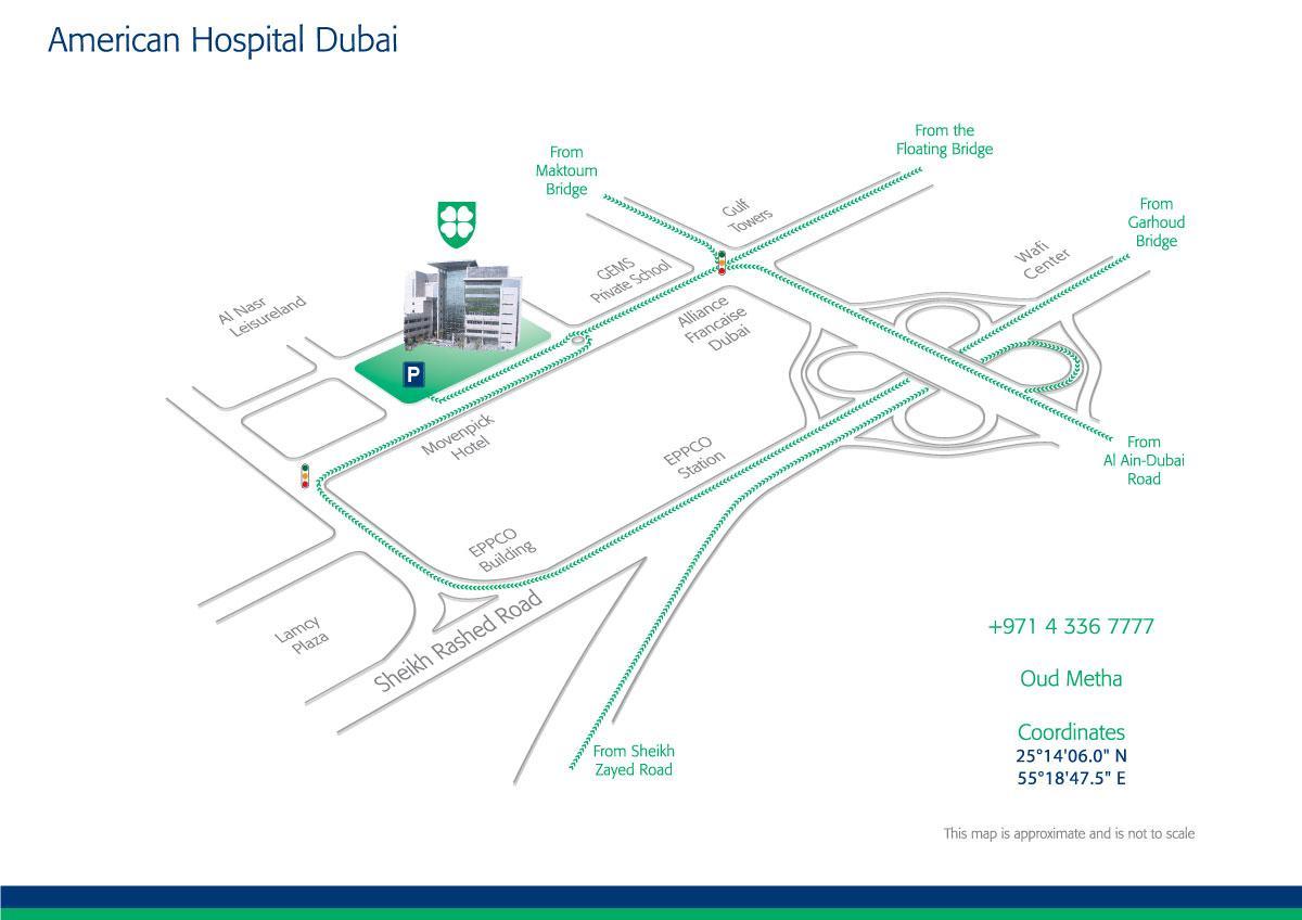 Karte von American hospital Dubai