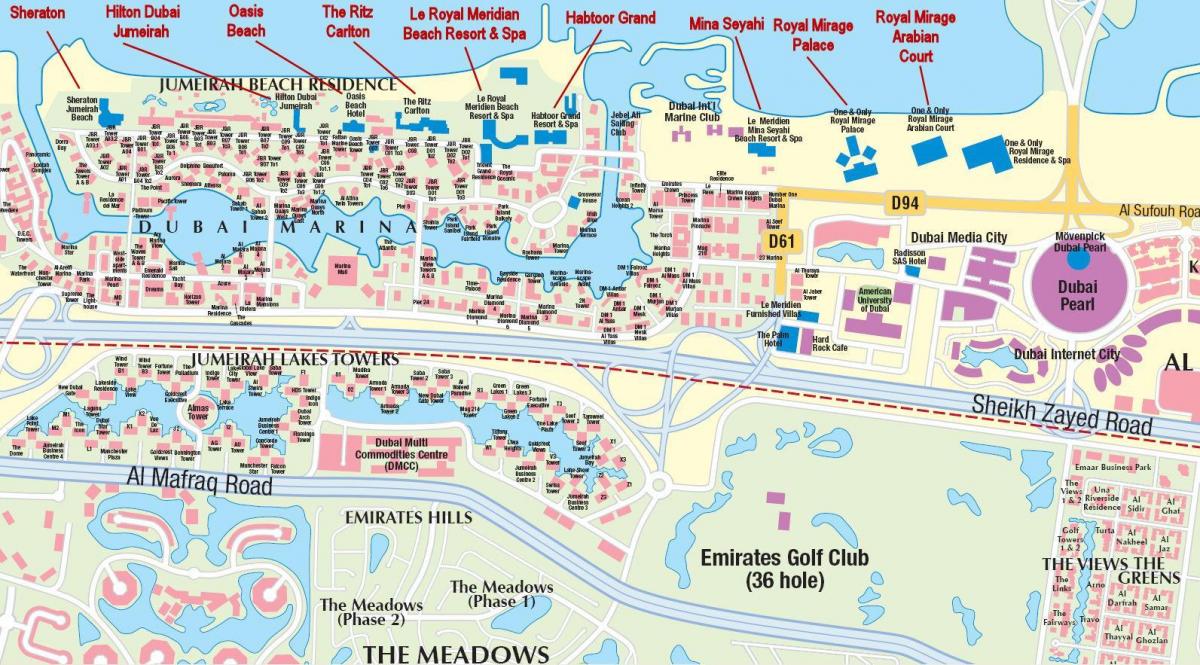 Dubai marina Landkarte mit Gebäude-Namen