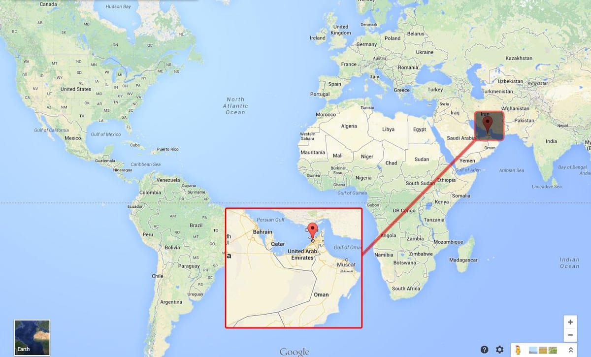 Dubai auf einer Weltkarte